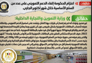 مجلس الوزراء ينفي إلغاء الدعم التمويني على عدد من السلع الأساسية