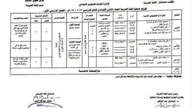 توزيع منهج اللغة العربية للمرحلة الاعدادية 2024