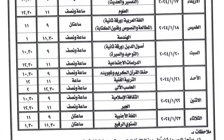 موعد امتحانات الشهادة الاعدادية الأزهري 2024