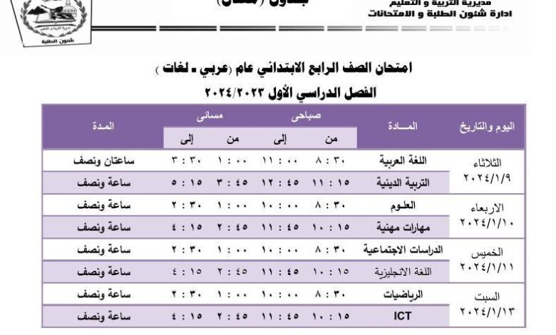 بعد التعديل .. جداول امتحانات الجيزة الترم الأول 2024 ابتدائي وإعدادي وثانوي